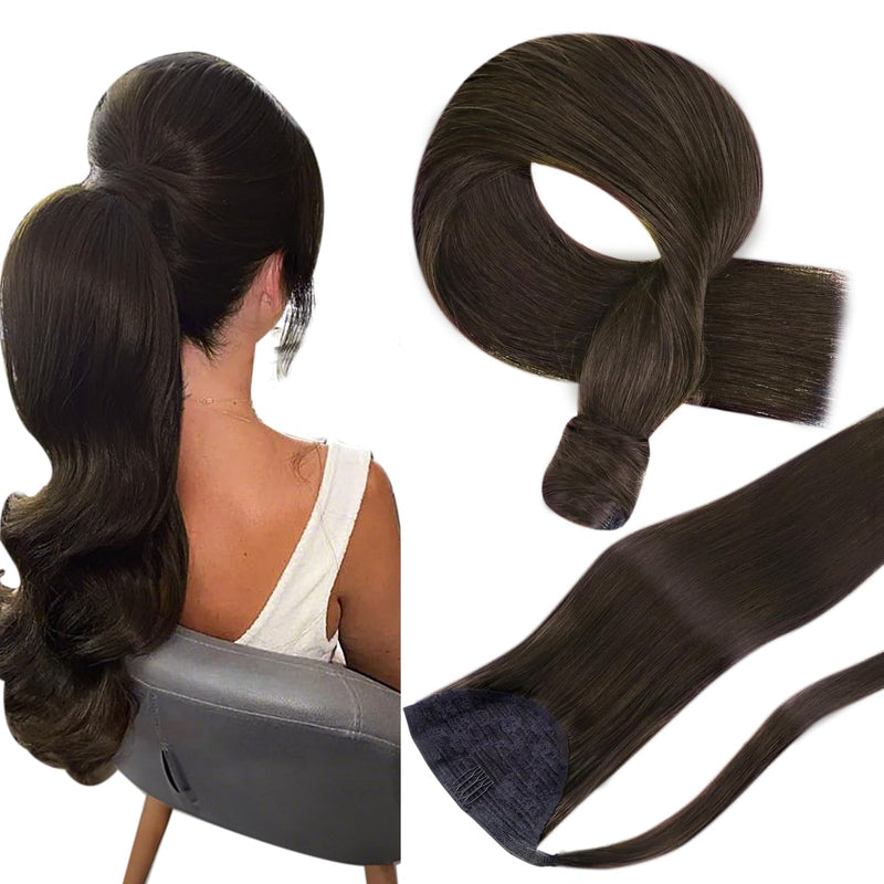 Hetto Braun Echthaar Zopf Extensions Wrap Around Echthaar Extensions Ponytail Dunkelstes Braun Pferd