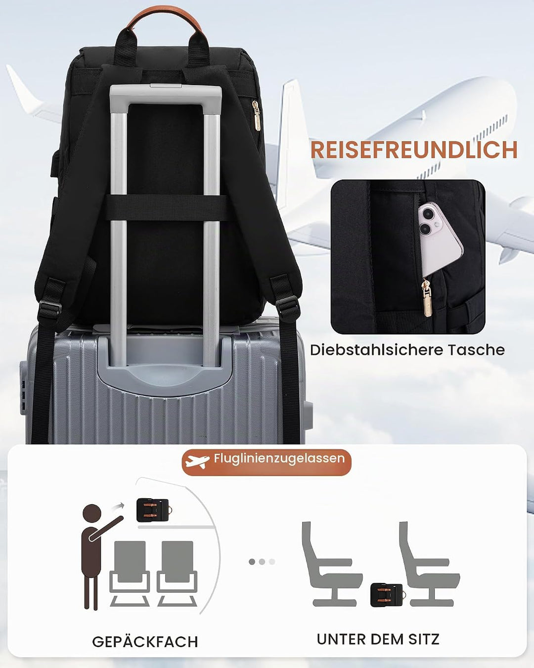 LOVEVOOK Schulrucksack Teenager Mädchen, Rucksack Damen Herren, Wasserdichter Travel Backpack mit La
