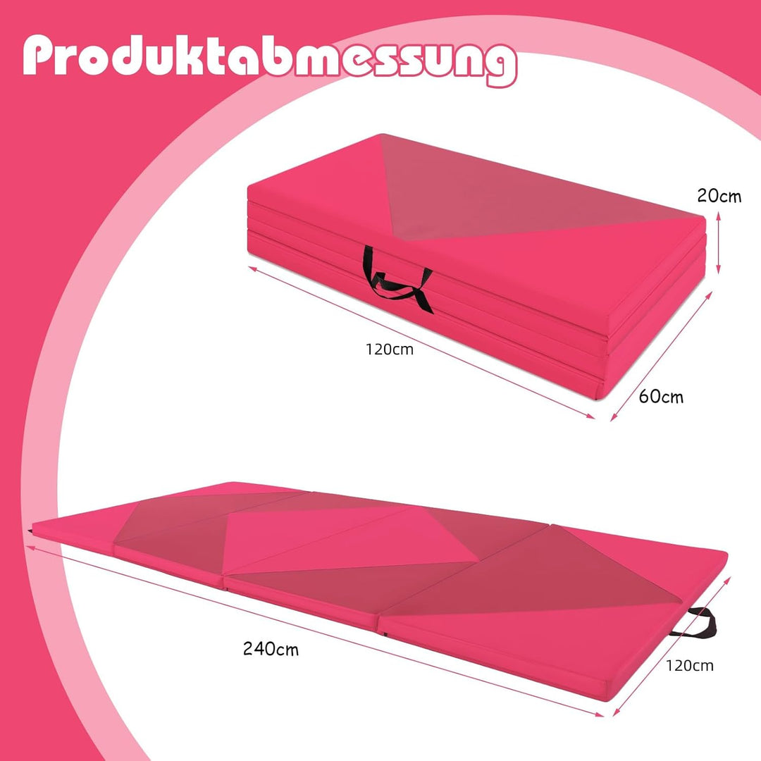 GYMAX Klappbare Turnmatte, tragbare Weichbodenmatte mit 2 Griffen, wasserdichte Gymnastikmatte mit K