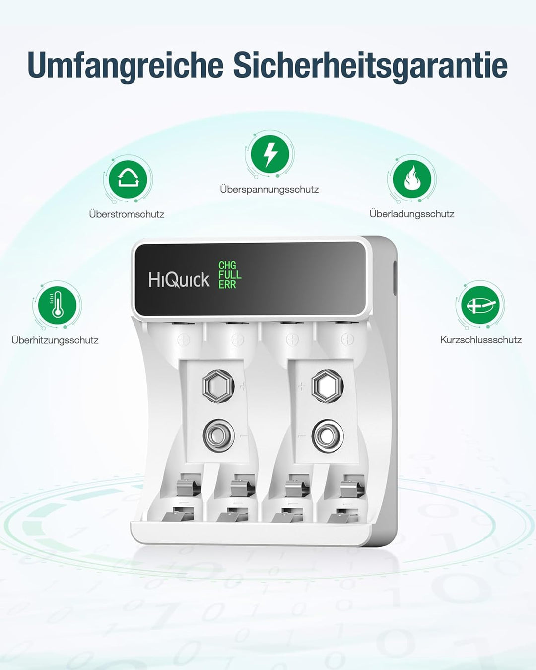 HiQuick Akku Ladegerät, mit LCD Anzeige, für NI-MH NI-CD AA/AAA Akkus, 4-Ladeplatz Universal Schnell