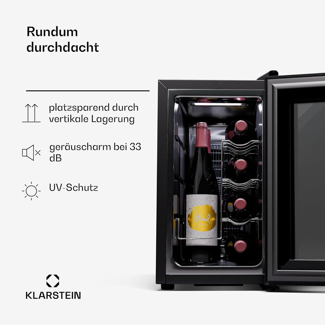 Klarstein Weinkühlschrank,1 Zone Getränkekühlschrank mit Glastür, Leiser Indoor/Outdoor Kühlschrank,