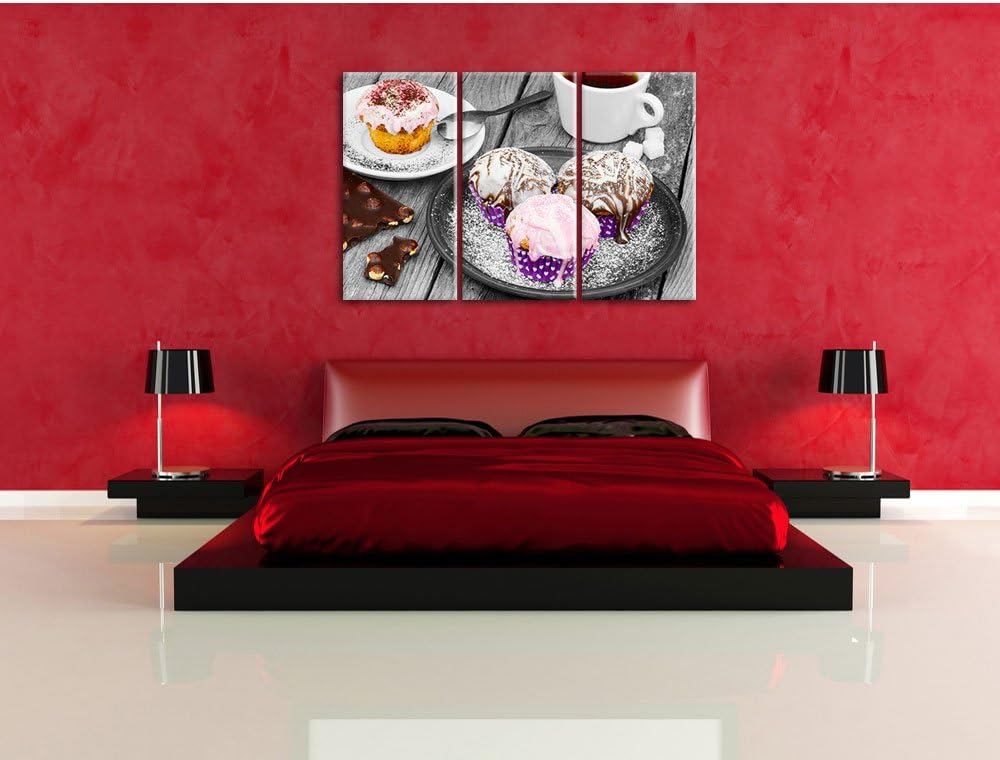 Pixxprint Köstliche Cupcakes als Leinwandbild/Grösse: 3 Teilig (120x80) cm/Wandbild/Kunstdruck/ferti