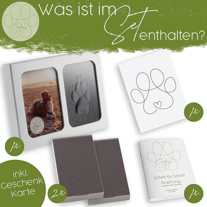 Jadiela Pfotenabdruck Set Hund oder Katze 3D Bilderrahmen in Weiss Abdruck Hundepfote Geschenk Hund,