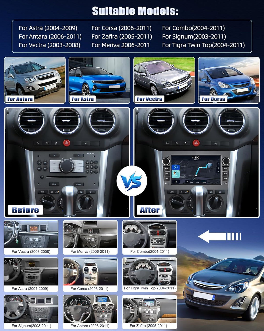 CAMECHO 2+64G Android 13 Autoradio für Opel Corsa d/Astra h/Zafira b/Meriva mit Carplay/Android Auto