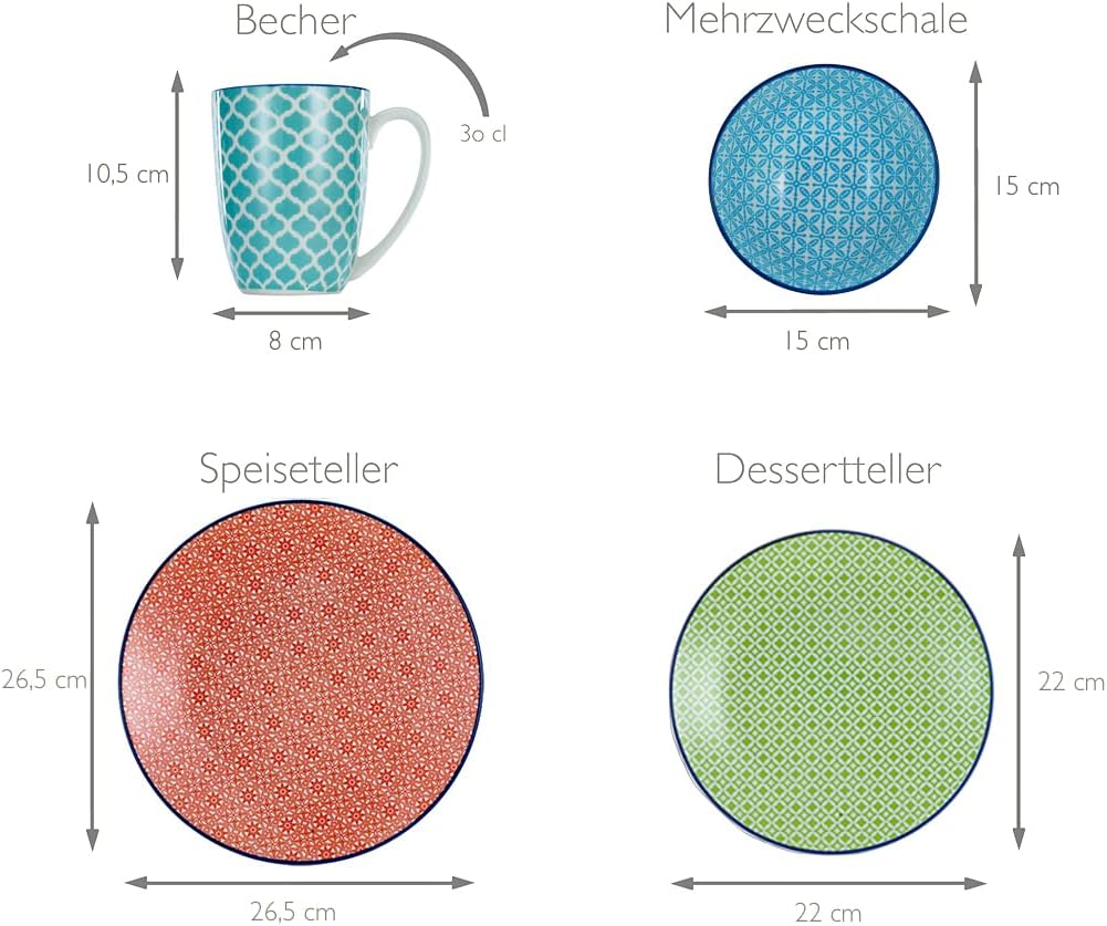 Creatable, 17362, Serie Mediterran, Geschirrset Kombiservice 16 teilig Kombiservice 16 tlg., Kombise