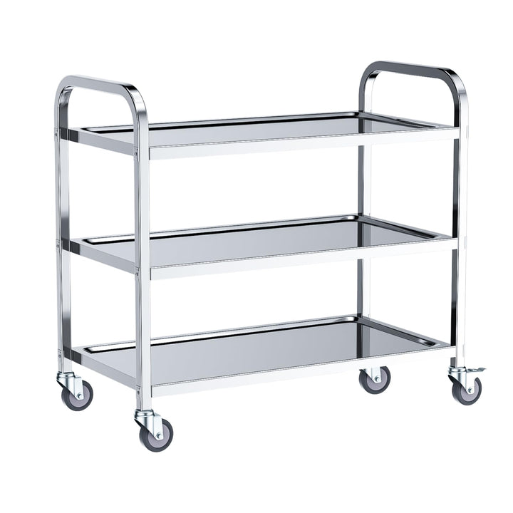 3-stufiger Catering Servierwagen, Edelstahl Küchen-Esswagen 95x50x95 cm, geräuschlos rollend, für kl