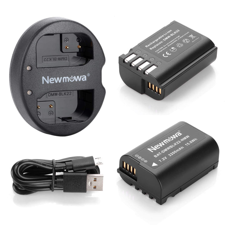 Newmowa Ersatz Akku DMW-BLK22 (2er Pack) und Tragbar Micro USB Dual Ladegerät Kit für Panasonic DMW-