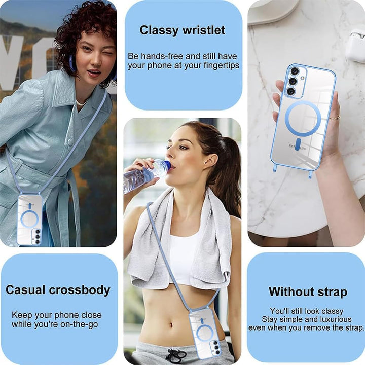 CaseLover Magnetische Handyband für Samsung Galaxy S25 FE 5G Hülle mit Band, Klare Silikon Necklace