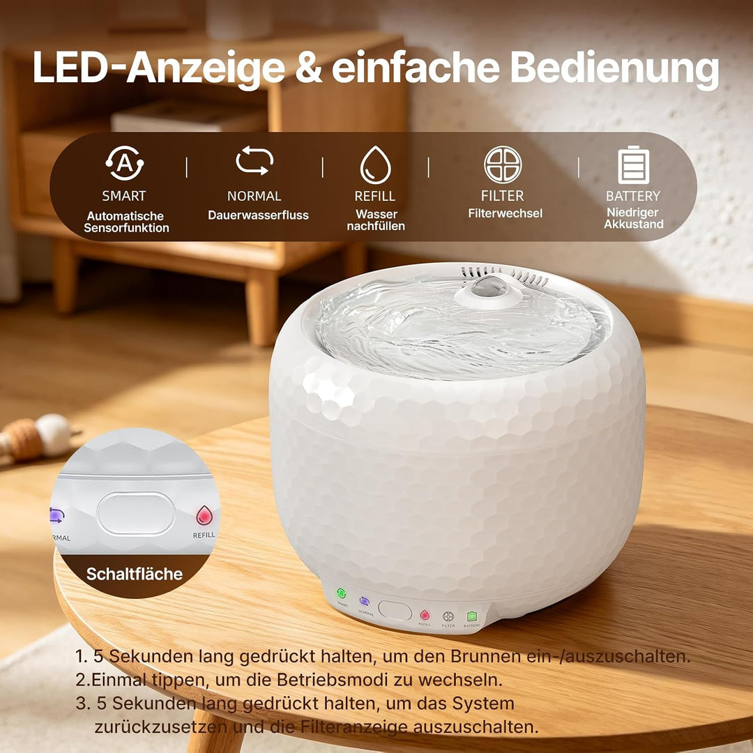 1.8L Kabellose Katzenbrunnen mit 5200mAh Akku, kabelloser Haustierbrunnen mit extrem leiser Pumpe, 2