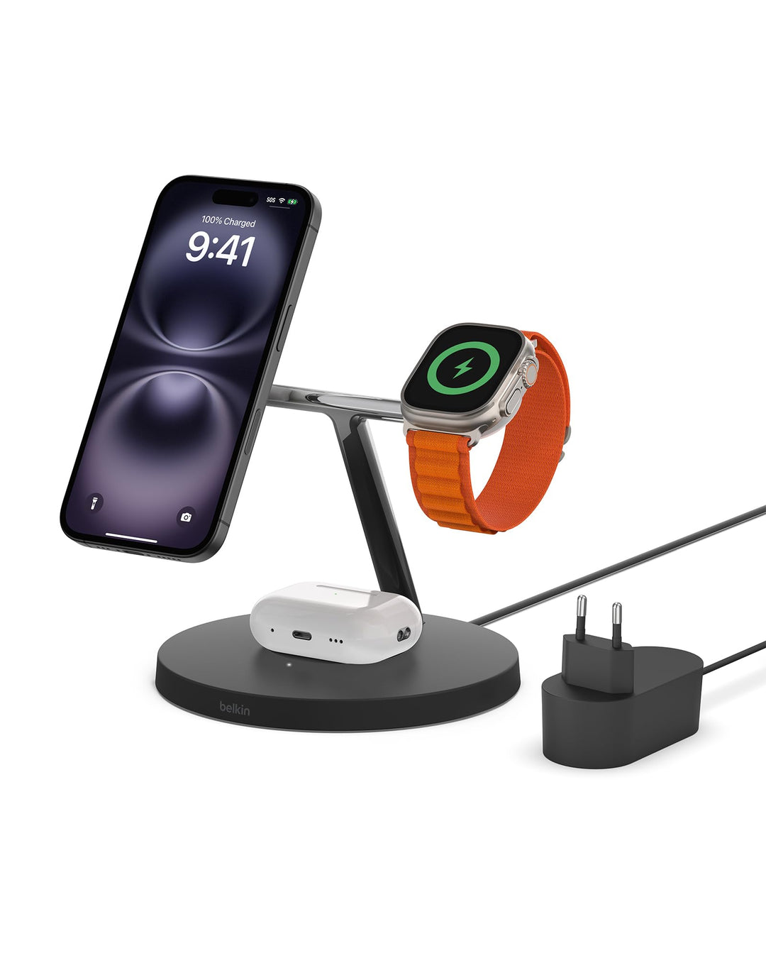 Belkin drahtloses MagSafe 3-in-1-Ladegerät, MagSafe ladestation 15 W, schnelles Laden für das iPhone