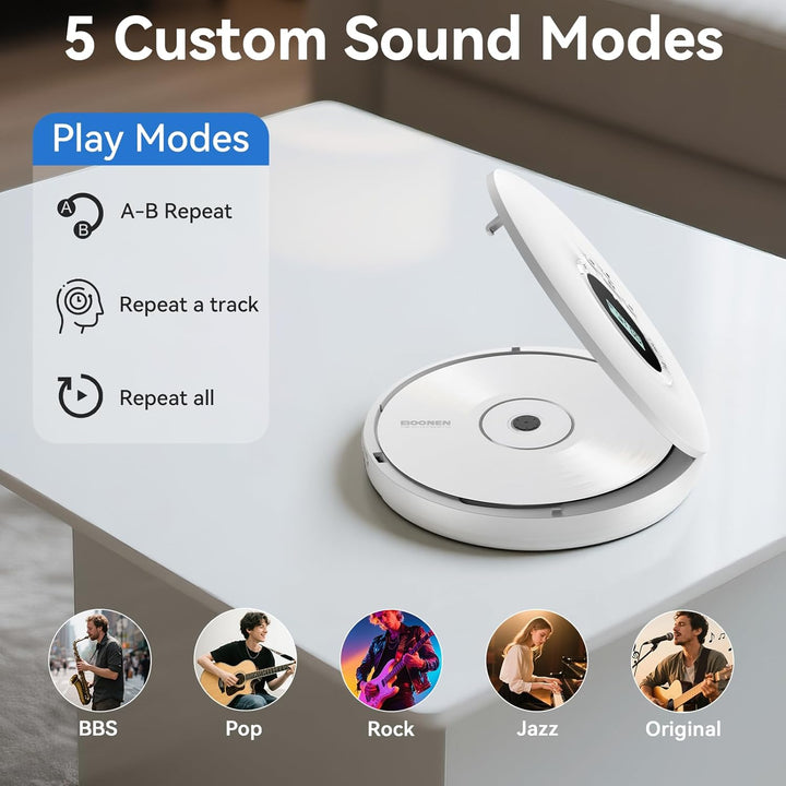 Gueray CD Spieler Tragbarer CD-Player Persönliche CD Players mit Kopfhörer LCD Display Anti-Skip Sch