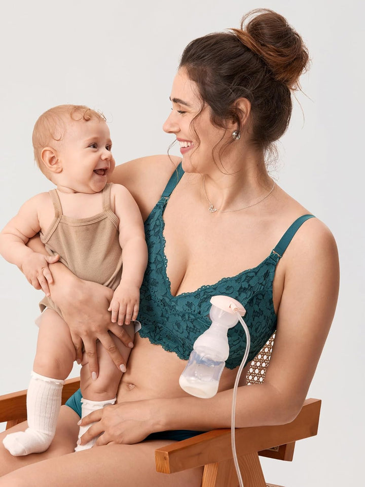 MOMANDA Damen Pump Still BH ohne Bügel Spitzen Schwangerschafts Stillen BHS Mutterschaft Soft Bequem