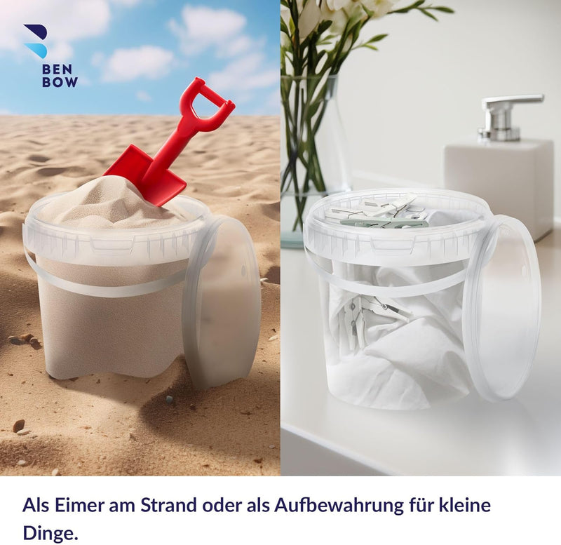 Eimer mit Deckel 100x 1l transparent - lebensmittelecht, stabil, luftdicht - Plastikeimer mit Henkel