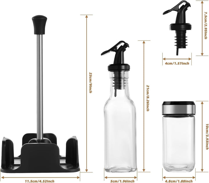 SIAZIH Salz und Pfefferstreuer/Essig und Ölflaschen set,2 Ölflasche 200ML,2 Gewürzgläser mit Schraub