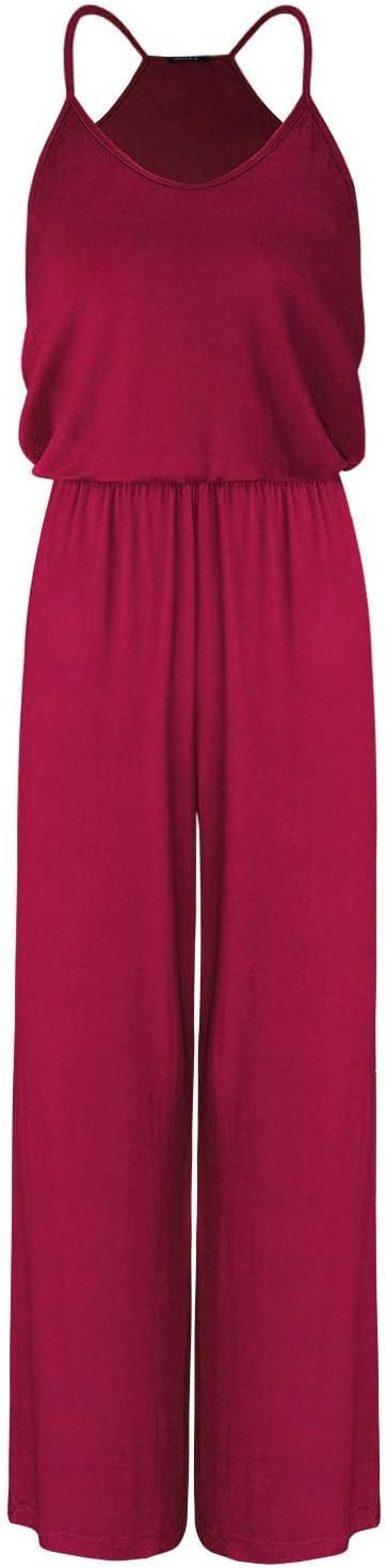 OUGES Damen Sommer Ärmellos Jumpsuit Overall Lang Hosenanzug Casual Playsuit Romper mit Taschen M We