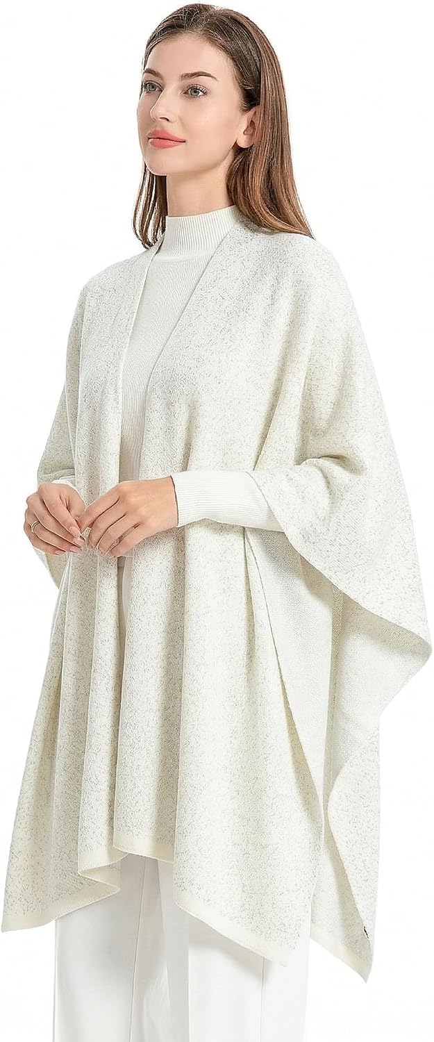 ZLYC Damen Weiche Schlichte Poncho Capes Retro Cardigans Pullover Reines Weiss, Reines Weiss