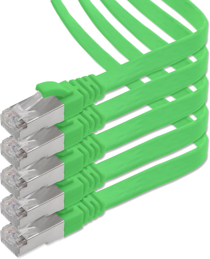 1aTTack.de 10m - grün - 5 Stück CAT.7 Gigabit Ethernet LAN Flachband Flachbandkabel (RJ45) Netzwerkk