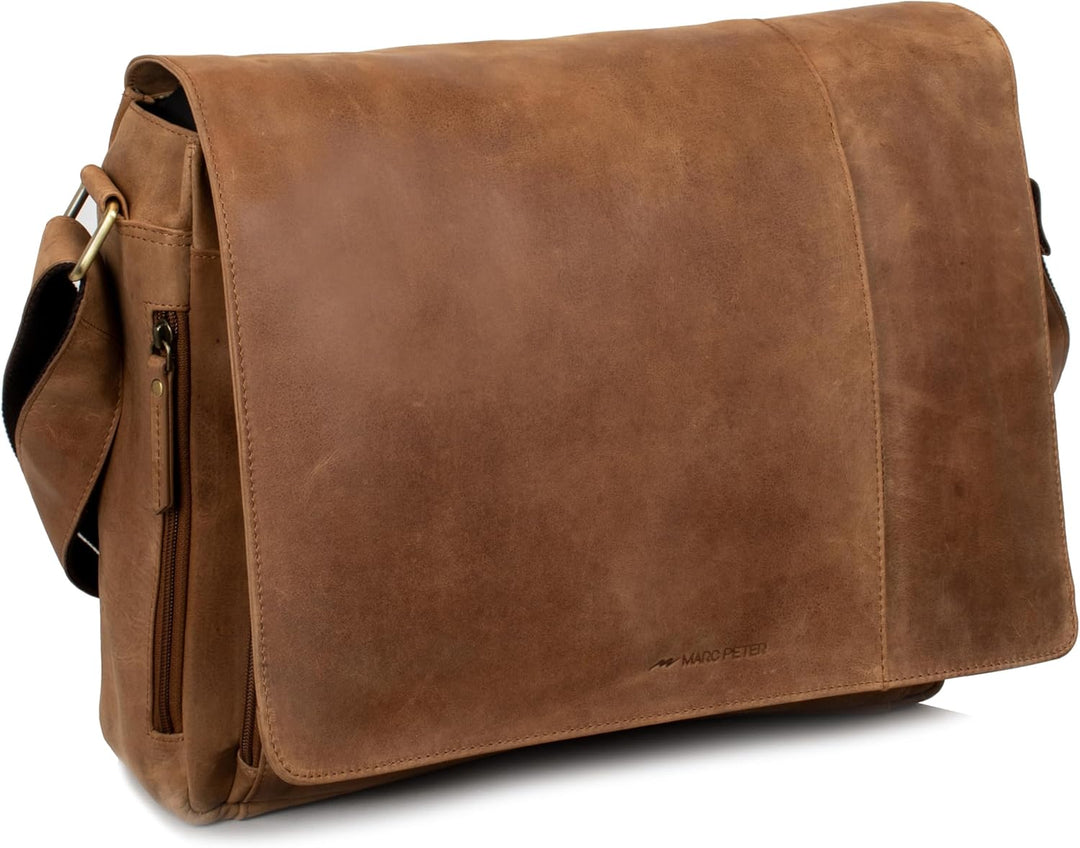 Marc Peter® Bergen leder Umhängetasche für Herren Damen | 15.6 Zoll Laptoptasche | Aktentasche aus e