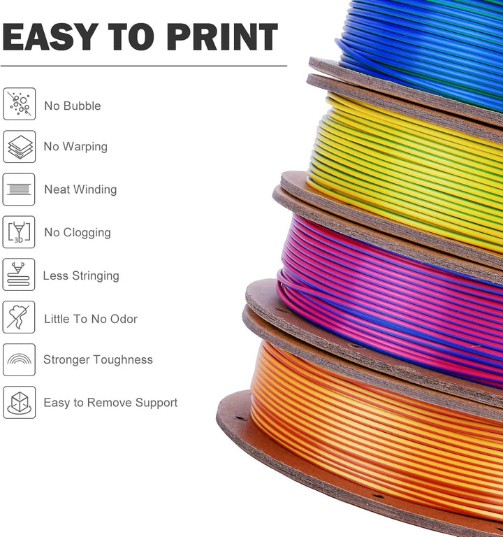 ERYONE Dual Zweifarbig Silk PLA Filament 1.75mm, 3D Printer Filament PLA +/-0.03mm, 4x250g /Pack, Ro
