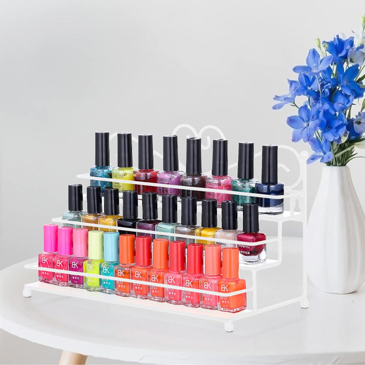 FullBerg Weiss Nagellack Regal mit 3 Metall Ablagen als Wandregal Aufbewahrung für Nagellack oder ät