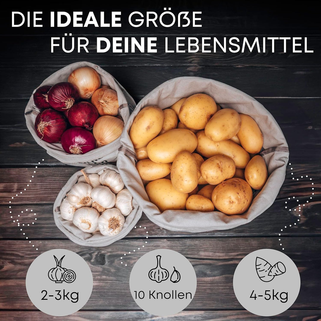 lamounia - Nachhaltige Boho Säckchen aus veganem Leder als Kartoffel Aufbewahrungsbox im 3er Set - S