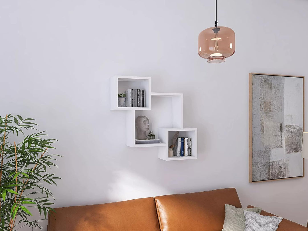 KUBUTKU Dekorativ Wandregal mit 3 Böden 78x71x18 Design Skandinavischer Modern für Wohnzimmer Küche