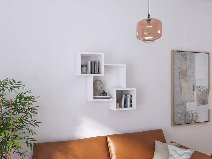 KUBUTKU Dekorativ Wandregal mit 3 Böden 78x71x18 Design Skandinavischer Modern für Wohnzimmer Küche