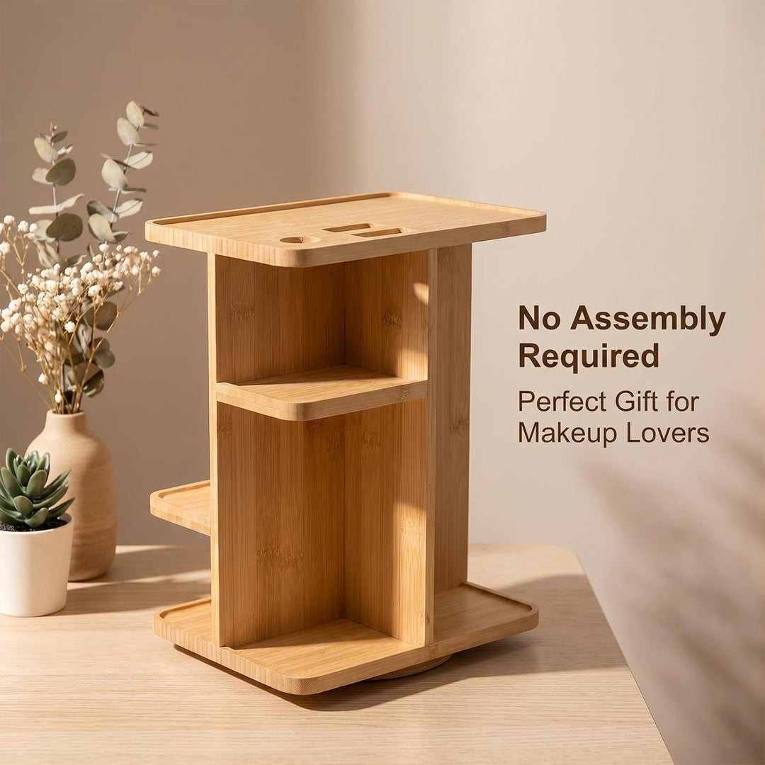360° drehbarer Make-up-Organizer aus Bambus | Drehbarer Badezimmer-Organizer, drehbarer Make-up-Orga