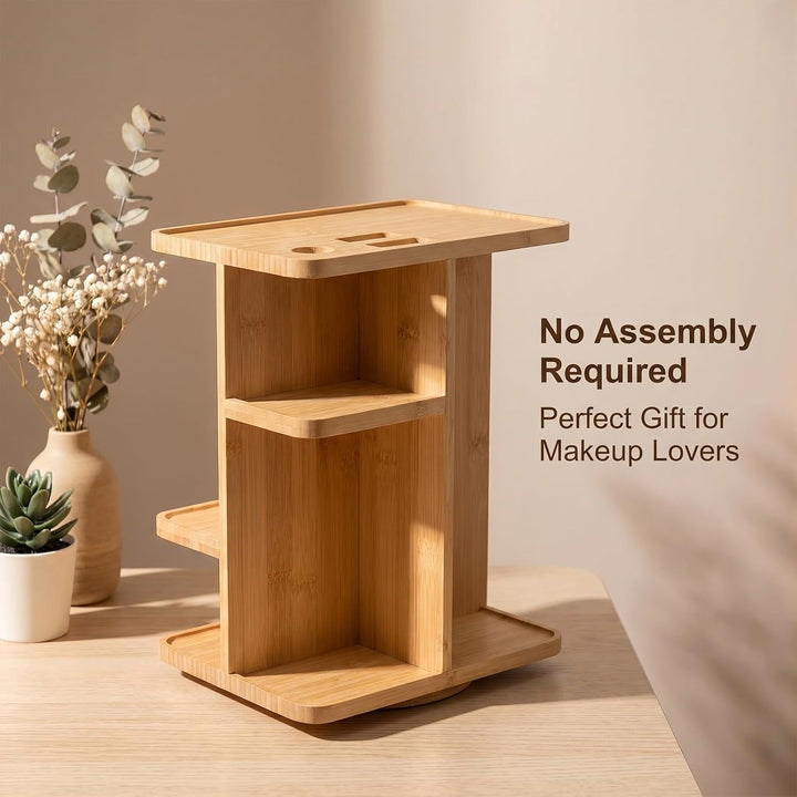 360° drehbarer Make-up-Organizer aus Bambus | Drehbarer Badezimmer-Organizer, drehbarer Make-up-Orga