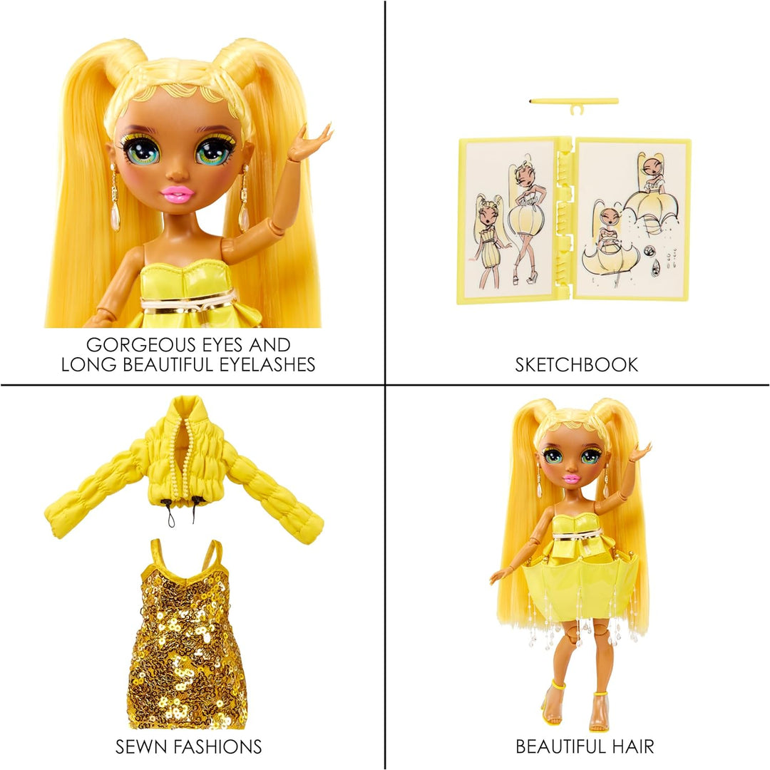 Rainbow High Fantastic Fashion Puppe - Sunny Madison - Gelbe Modepuppe und Spielset mit 2 Outfits &amp;