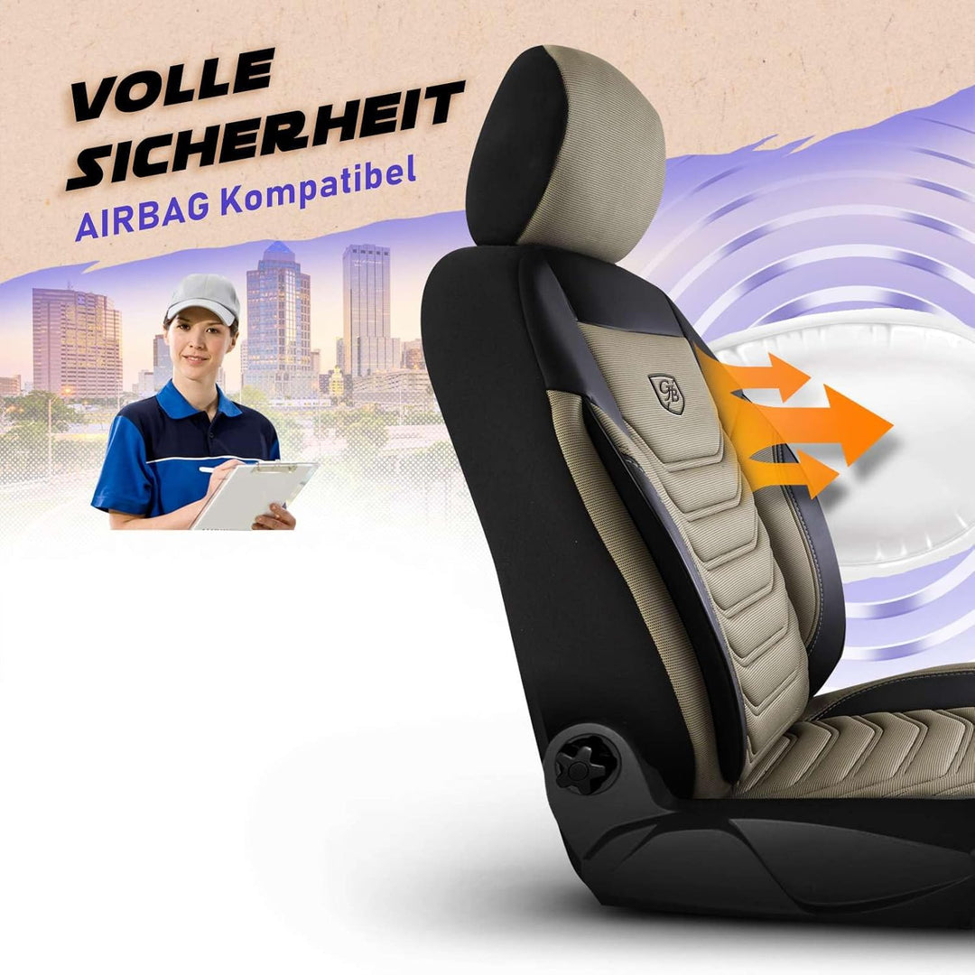 Autositzbezüge Universal für PKW & SUV -Premium Vordersitze Auto Sitzbezug aus Piqué-Stoff, Beige-Sc