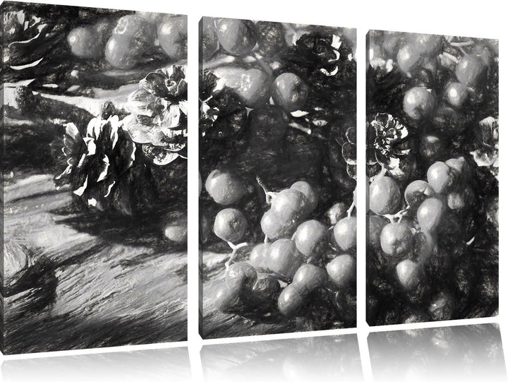 Pixxprint Vogelbeeren und Tannenzapfen Kunst als Leinwandbild/Grösse: 3 Teilig (120x80 cm) cm/Wandbi