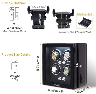 XTELARY Uhrenbeweger, Automatik Uhrenbeweger für 2/3/4/8 Uhren, Tastensperre zum Entriegeln, Ausgest