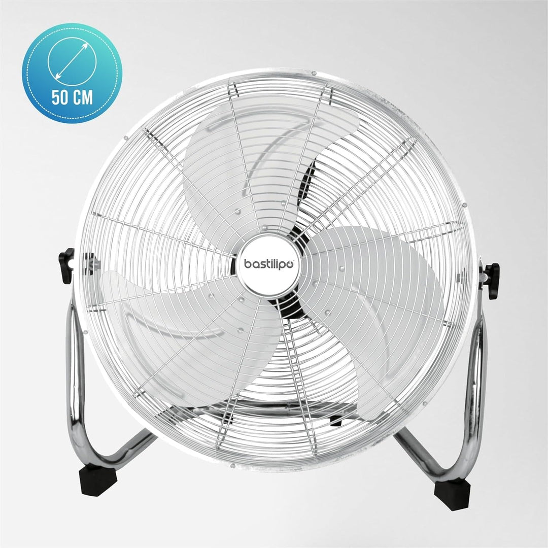 Bastilipo – 45 cm Industrieventilator, verstellbarer Kopf, 120 W, 3 Geschwindigkeiten, Chrom, medite