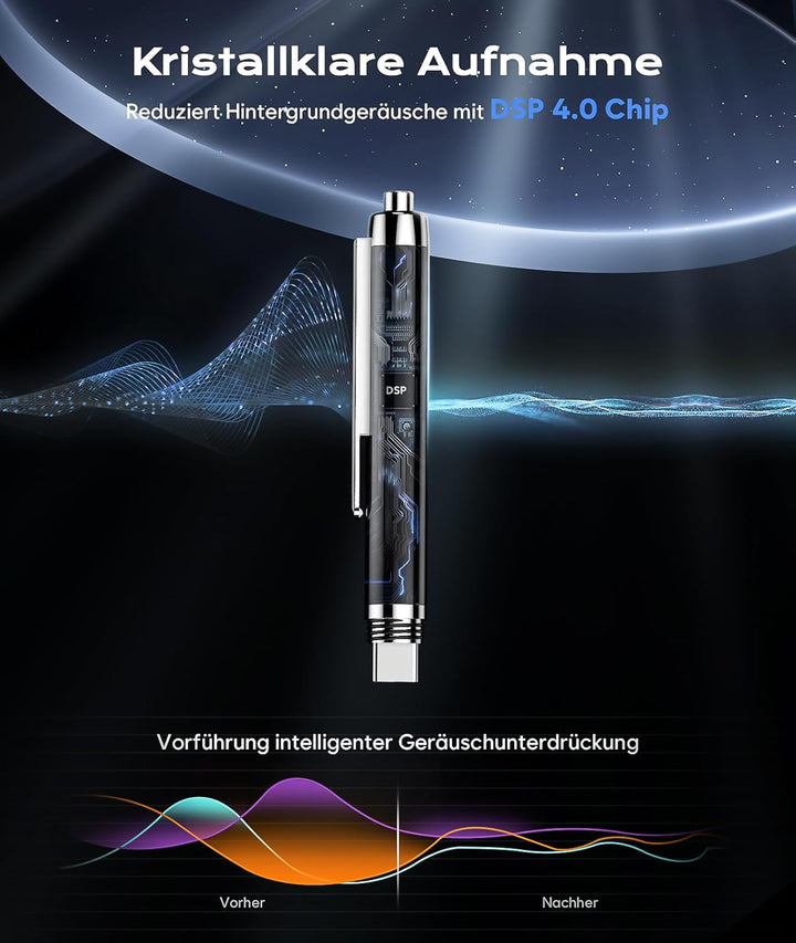 128GB Diktiergerät mit USB-C, 3200h Speicher Aufnahmegerät, Wiedergabe mit DSP-Rauschunterdrückung &amp;