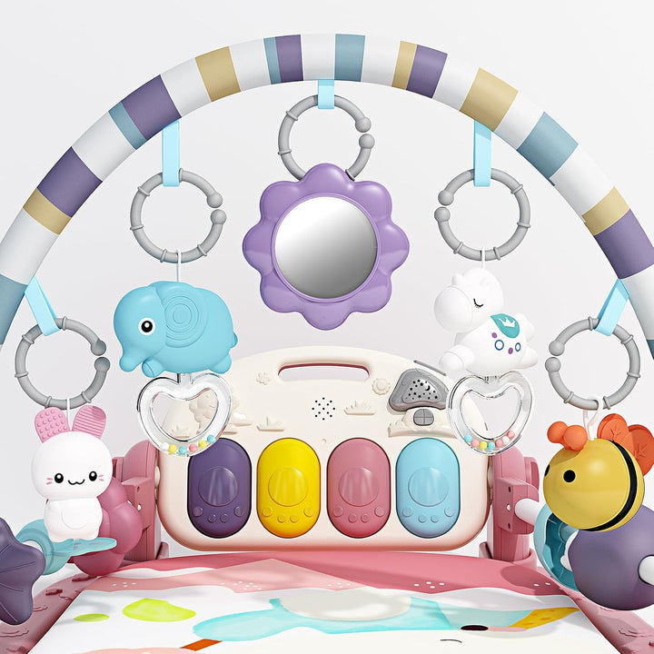 JOVOW Piano-Gym Spieldecke Baby 0-36 Monate, Krabbeldecke für Baby mit Musik und Lichtern, Babyspiel