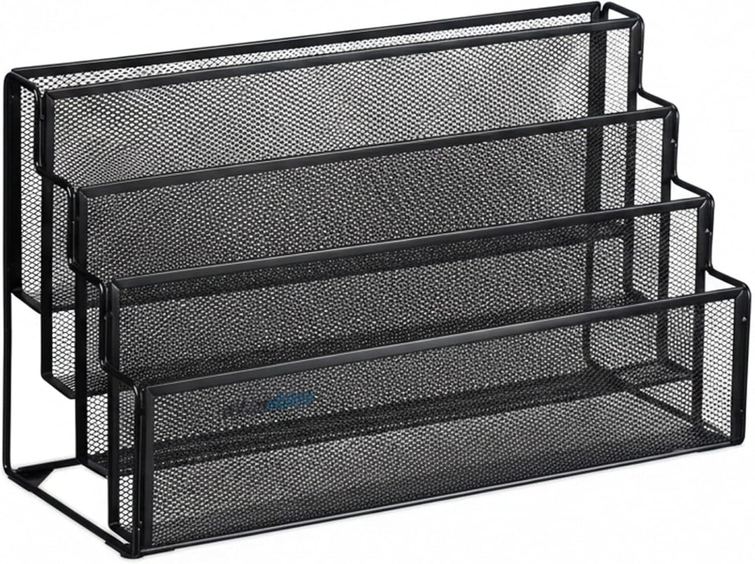 Relaxdays Zeitschriftenhalter Metall, 4 Fächer, Dokumentenablage Büro, HBT: 26x45x18 cm, Magazinhalt