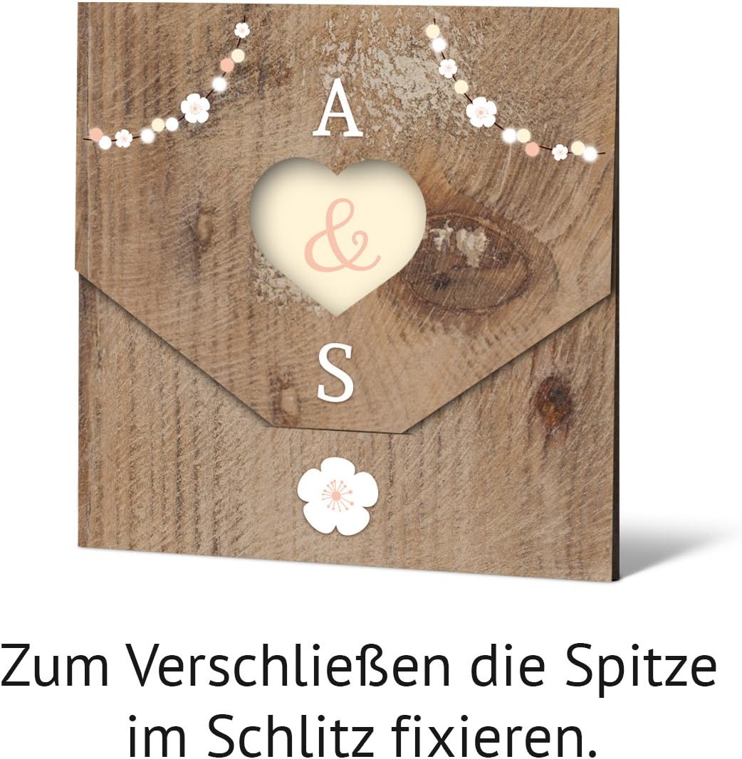 10 x Lasergeschnittene Hochzeit Einladungskarten Einladung - rustikale Lichtgirlande, 10