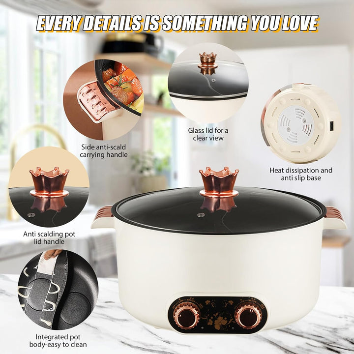 Elektrische Hot Pot, 5 L Elektrischer Kochtopf mit Schnellheizung&Doppeltes Drehknopf, 1350W Elektri