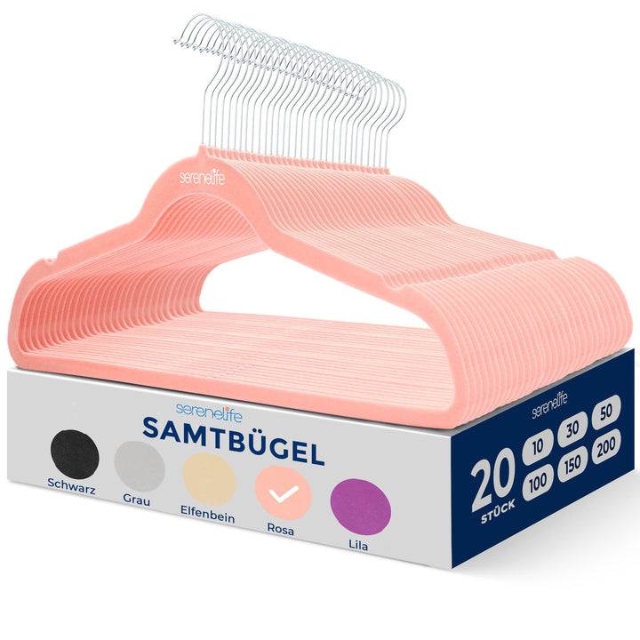SereneLife Kleiderbügel Samt Rosa, 20er Set, Bügel rutschfest und Platzsparend, Clothes Hangers mit