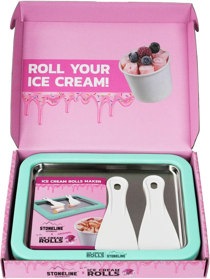 STONELINE by Mr. Ice Cream Rolls ORIGINAL Ice Cream Rolls Maker Eisplatte Mint 26x21x3,5 cm mit 2 Sp