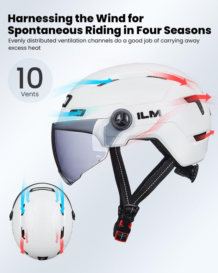 ILM Fahrradhelm mit Visier und LED Licht Mountain&Road Fahrradhelme für Damen und Herren Fahrradhelm