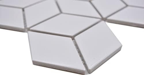 Mosaikfliese Keramik Mosaik Kombi 3D Würfel uni weiss matt Fliesenspiegel Küche MOS13-POV4_f