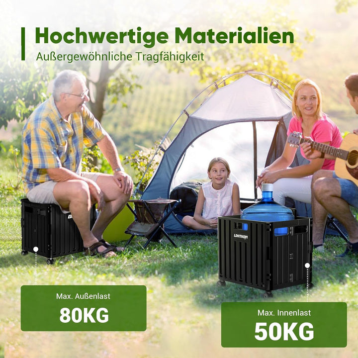 LDHTHOPI Einkaufstrolley klappbar 65L,MAX 50KG Trolley mit Teleskopgriff,4 Zerlegbaren Drehbaren Räd