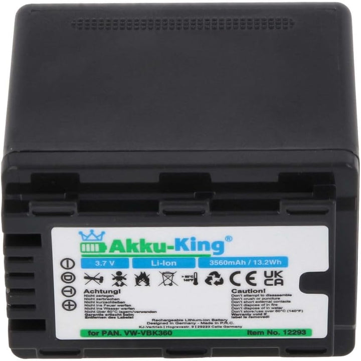 Akku-King Akku kompatibel mit Panasonic VW-VBK360 - Li-Ion 3560mAh - für HCV10, HCV100, HCV500, HCV7