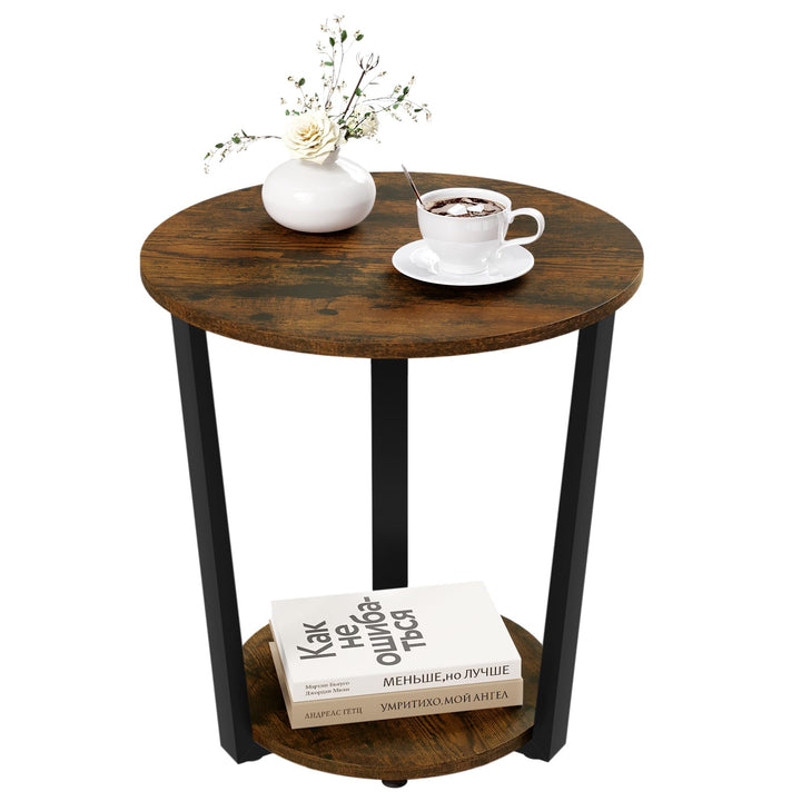 WOLTU Couchtisch rund, Beistelltisch modern, Wohnzimmertisch klein, Sofatisch mit 2 Ablagen, Wohnzim