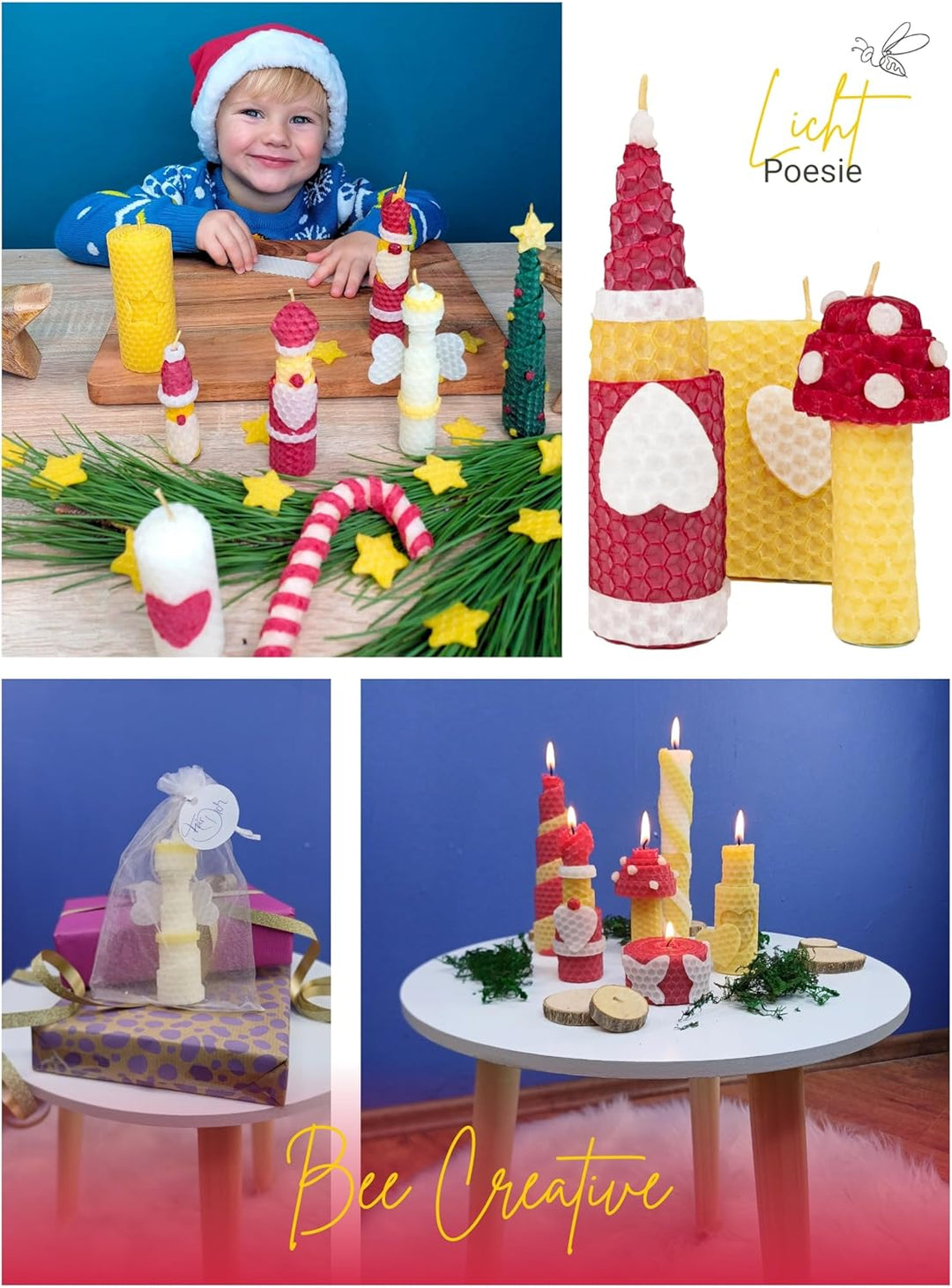 Bienenwachs Kerzen selber machen Set für 10 Bienenwachskerzen, DIY Bastelset bunt für Kinder & Erwac