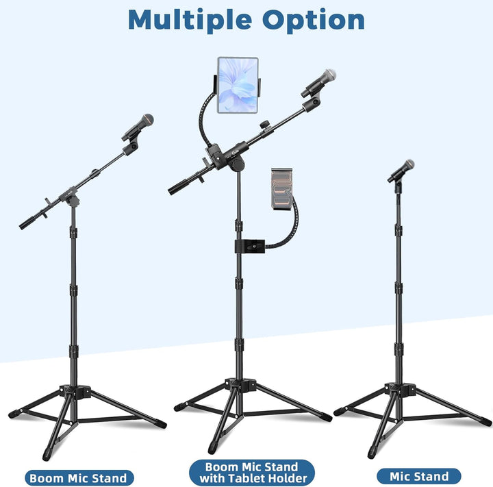 GUITTO Mikrofonständer mit Doppel-Halter für Smartphone/Tablet Verstellbarer Boomarm, schwerer Boden
