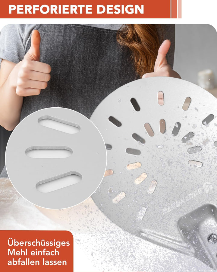 SOUTHGATE Pizzawender, Pizzaschieber Perforiert, Pizza Turning Peel rund, Aluminium-Schaufel perfori