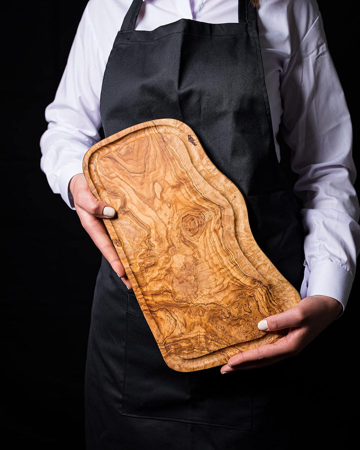 Rustikales Olivenholzbrett mit Saftrille - Handgefertigt - ca. 40 x 20 (+-3 cm) - Servierbrett - Frü